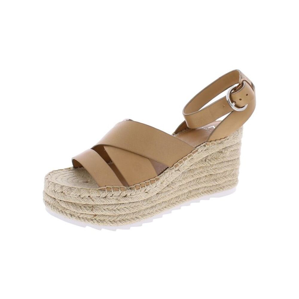 MARC FISHER Womens Beige 2" Platform Raffa Wedge Leather Espadrille Shoes 9.5 M